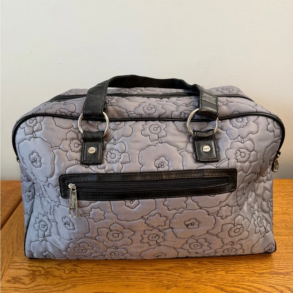 Thirty One City Weekender Bag Grey With Black Flowers Customized Teal L - Picture 4 of 13